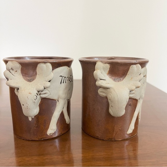 Set of Two Vintage 3D Textured Moose Milk Mugs for Coffee Tea Brown No Chips - Picture 2 of 9